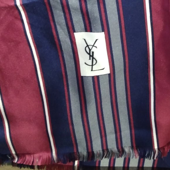 ❤️YSL MENS Yves Saint Laurent Oblong 56 x 16.5 Navy Burgundy Gray & White … - Picture 1 of 6
